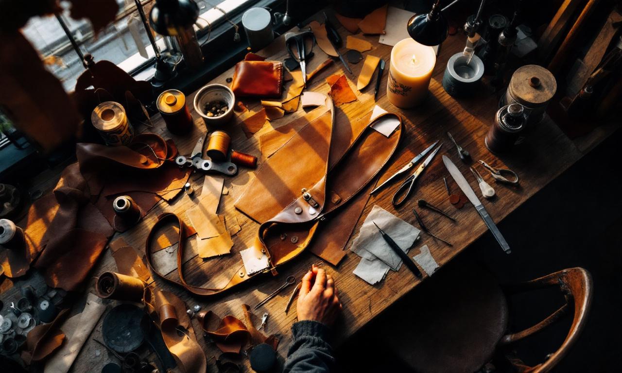 Место рабочее для кожевника сшивает слинг